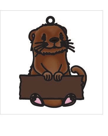 OL3712 - MDF 12.5cm Doodle Hanging  - Otter Sign - Olifantjie - Wooden - MDF - Lasercut - Blank - Craft - Kit - Mixed Media - UK