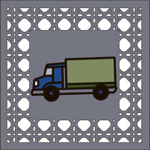 OL4389 - MDF Rattan effect square plaque with vehicle doodle - Truck - Olifantjie - Wooden - MDF - Lasercut - Blank - Craft - Kit - Mixed Media - UK