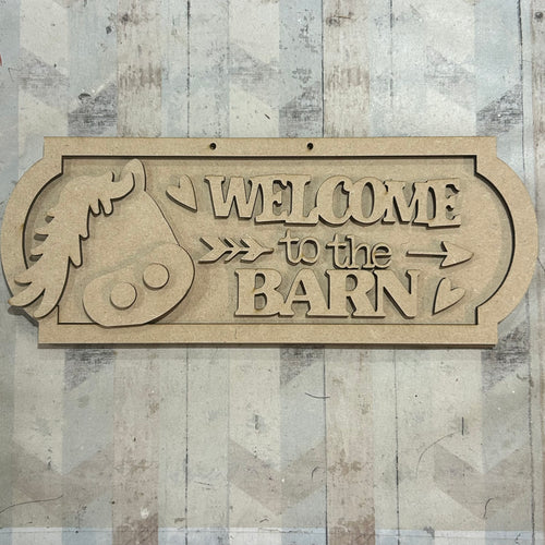 NO659 - MDF Welcome To The Barn 25cm Street Sign - Olifantjie - Wooden - MDF - Lasercut - Blank - Craft - Kit - Mixed Media - UK