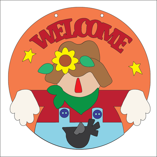 NO183 - MDF 2 Sizes Large Round Halloween Autumn Scarecrow Welcome Hanging Sign - Olifantjie - Wooden - MDF - Lasercut - Blank - Craft - Kit - Mixed Media - UK