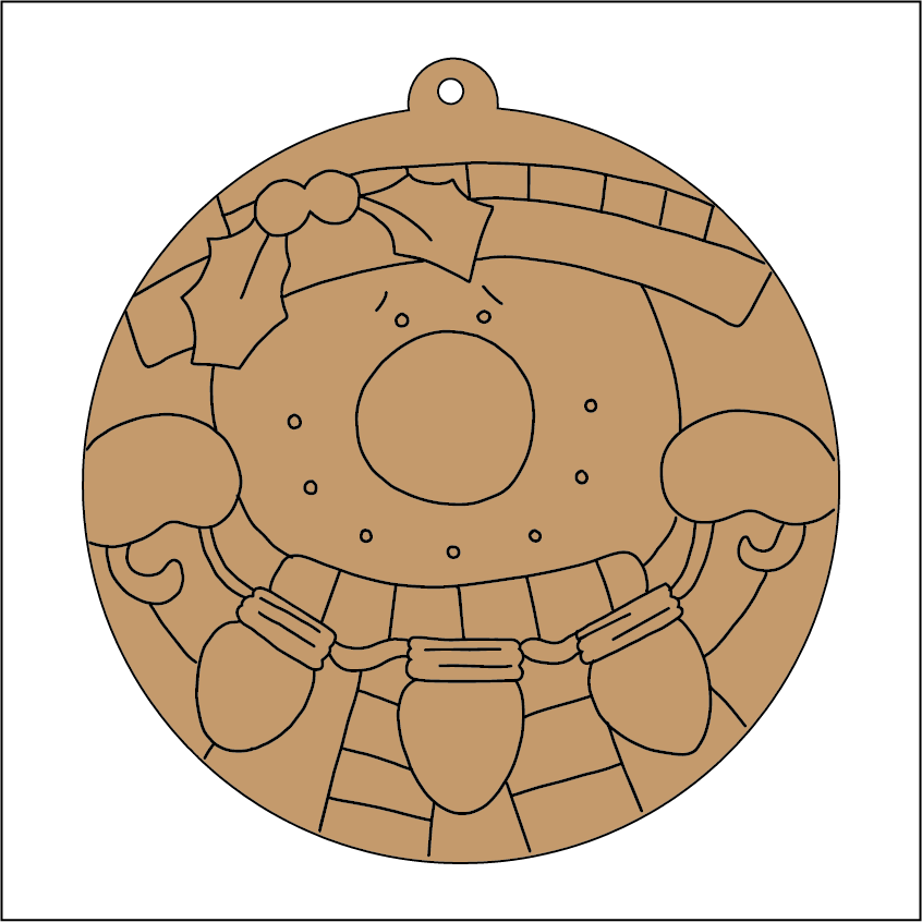 NO272 - MDF 2 Sizes  Christmas Hanging Bauble - Engraved Round Snowman Lights 2 - Olifantjie - Wooden - MDF - Lasercut - Blank - Craft - Kit - Mixed Media - UK