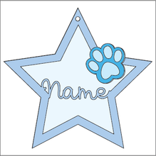 ST019 - MDF Hanging Star - Single Dog Paw Print Theme Decoration with Choice of Wording - 2 Fonts - Olifantjie - Wooden - MDF - Lasercut - Blank - Craft - Kit - Mixed Media - UK