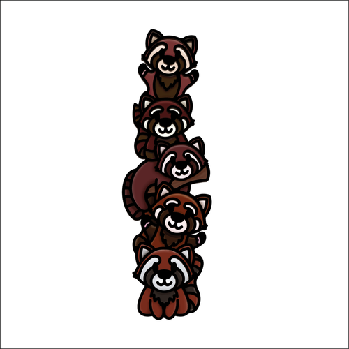 OL4975 - MDF doodle verticle stacked cute animals - Red Panda - Olifantjie - Wooden - MDF - Lasercut - Blank - Craft - Kit - Mixed Media - UK