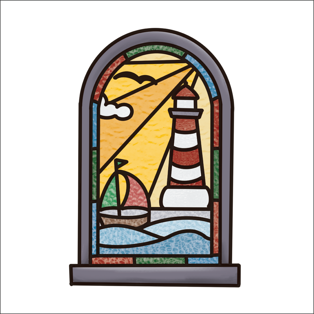 OL5152 - MDF Lighthouse Window Doodle Kit - Olifantjie - Wooden - MDF - Lasercut - Blank - Craft - Kit - Mixed Media - UK