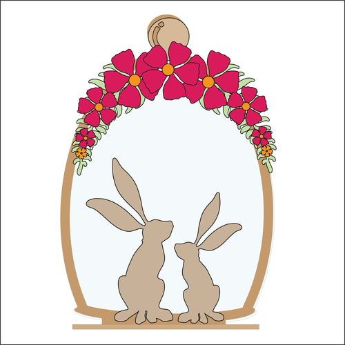 OL4924 - MDF Cloche - Double Hare Floral - Freestanding or Hanging/no holes - Acrylic white, or clear or MDF Cloche - Olifantjie - Wooden - MDF - Lasercut - Blank - Craft - Kit - Mixed Media - UK