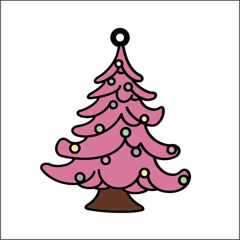 OL5531 - MDF Doodle Character Christmas Hanging Bauble - Tree style 2 - Olifantjie - Wooden - MDF - Lasercut - Blank - Craft - Kit - Mixed Media - UK