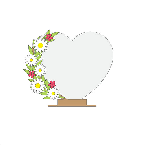 OL5085 - MDF Floral Heart - Freestanding or Hanging/no holes - Acrylic white, or clear or MDF Heart - Daisy - Olifantjie - Wooden - MDF - Lasercut - Blank - Craft - Kit - Mixed Media - UK