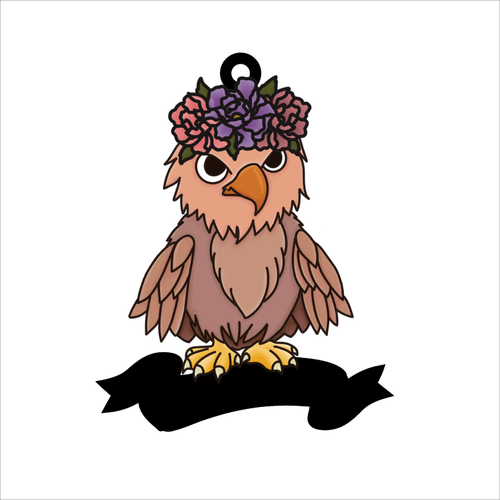 OL5945 - MDF Doodle Floral Animal / Character Optional Hanging & Banner  Bauble - Eagle