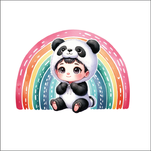 UV049 - UVDTF - Decal only Dress up child panda rainbow - Olifantjie - Wooden - MDF - Lasercut - Blank - Craft - Kit - Mixed Media - UK