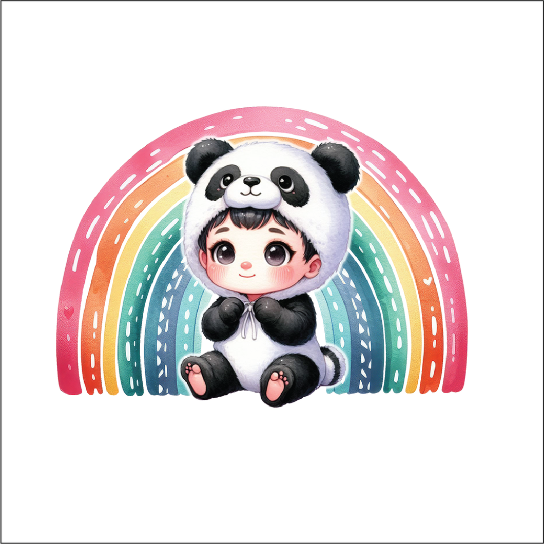 UV049 - UVDTF - Decal only Dress up child panda rainbow - Olifantjie - Wooden - MDF - Lasercut - Blank - Craft - Kit - Mixed Media - UK