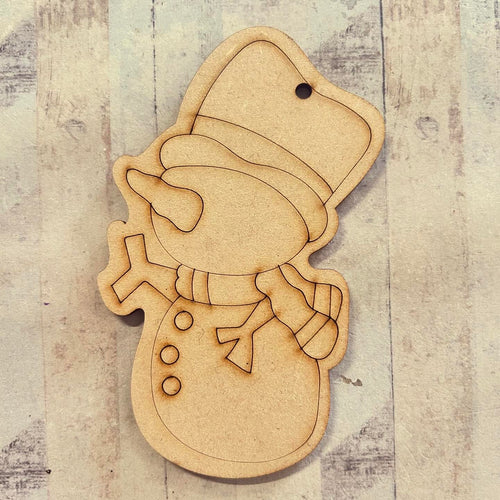 NO084 - MDF 2 Sizes  Christmas Hanging Bauble - Engraved Snowman 4 - Olifantjie - Wooden - MDF - Lasercut - Blank - Craft - Kit - Mixed Media - UK