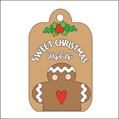 NO372 - MDF 2 Sizes Christmas  Hanging Bauble - Gingerbread Sweet Wishes - Olifantjie - Wooden - MDF - Lasercut - Blank - Craft - Kit - Mixed Media - UK