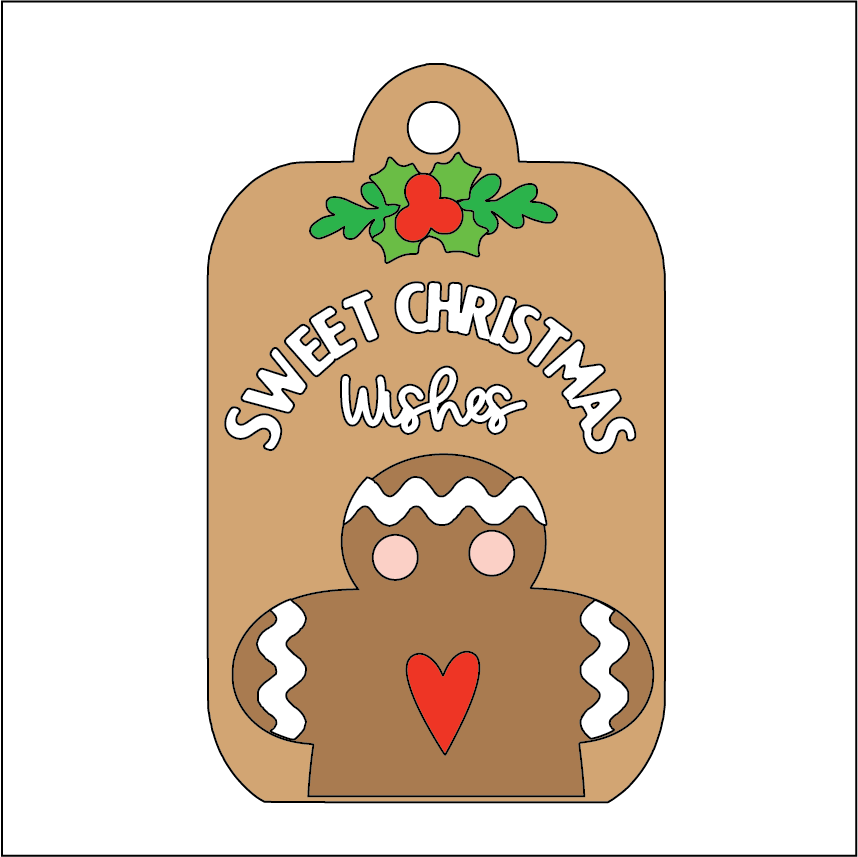 NO372 - MDF 2 Sizes Christmas  Hanging Bauble - Gingerbread Sweet Wishes - Olifantjie - Wooden - MDF - Lasercut - Blank - Craft - Kit - Mixed Media - UK