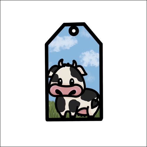 OL4774 - MDF Doodle Tag Hanging - Farm - Cow - Olifantjie - Wooden - MDF - Lasercut - Blank - Craft - Kit - Mixed Media - UK