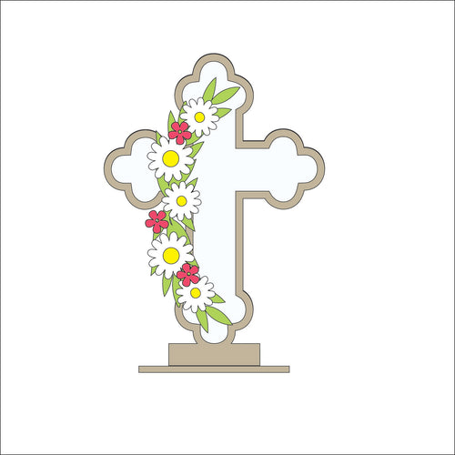 OL5087 - MDF and Acrylic Cross - Freestanding or Hanging/no holes - Acrylic white, or clear or MDF Cross - Daisy - Olifantjie - Wooden - MDF - Lasercut - Blank - Craft - Kit - Mixed Media - UK