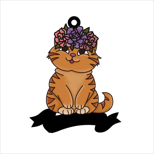 OL5946 - MDF Doodle Floral Animal / Character Optional Hanging & Banner  Bauble - Cat