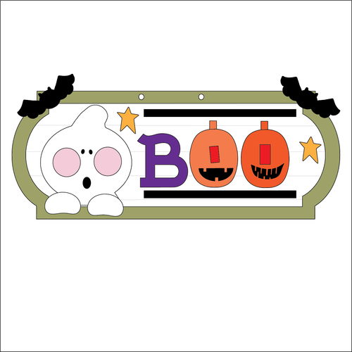 NO184 - MDF Ghost Boo Pumpkin 25cm Street Sign - Olifantjie - Wooden - MDF - Lasercut - Blank - Craft - Kit - Mixed Media - UK