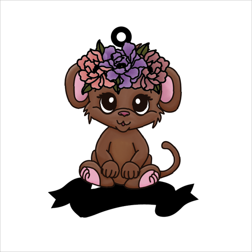 OL5947 - MDF Doodle Floral Animal / Character Optional Hanging & Banner  Bauble - Monkey