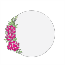 OL4339 - MDF Floral Circle - Freestanding or Hanging/no holes - Acrylic white, or clear or MDF Circle - Peonies - Olifantjie - Wooden - MDF - Lasercut - Blank - Craft - Kit - Mixed Media - UK