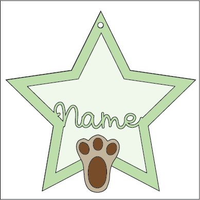 ST021 - MDF Hanging Star -Single Bunny Paw Print Theme Decoration with Choice of Wording - 2 Fonts - Olifantjie - Wooden - MDF - Lasercut - Blank - Craft - Kit - Mixed Media - UK