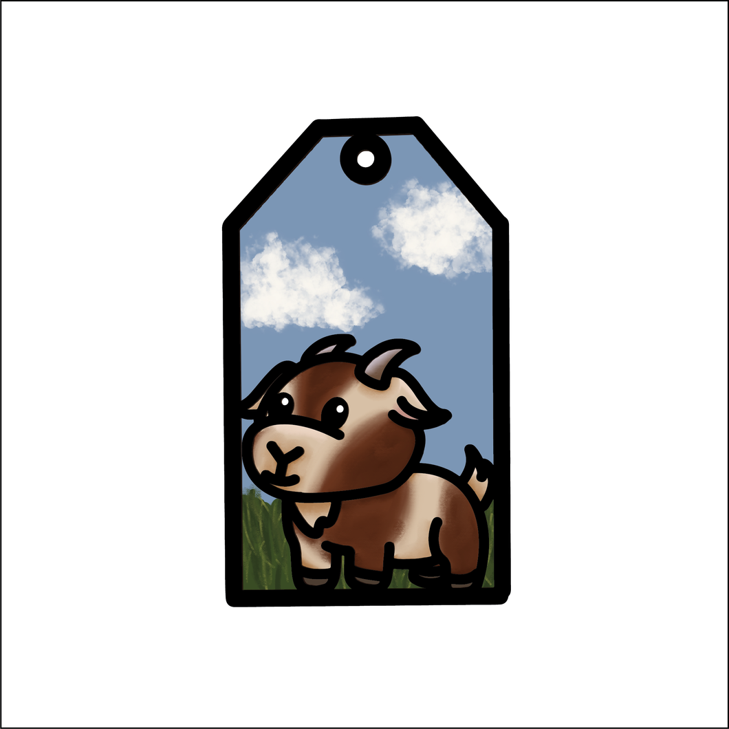 OL4773 - MDF Doodle Tag Hanging - Farm - Goat - Olifantjie - Wooden - MDF - Lasercut - Blank - Craft - Kit - Mixed Media - UK