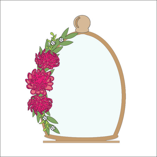OL4752 - MDF Cloche - Freestanding or Hanging/no holes - Acrylic white, or clear or MDF Cloche - Chrysanthemum - Olifantjie - Wooden - MDF - Lasercut - Blank - Craft - Kit - Mixed Media - UK
