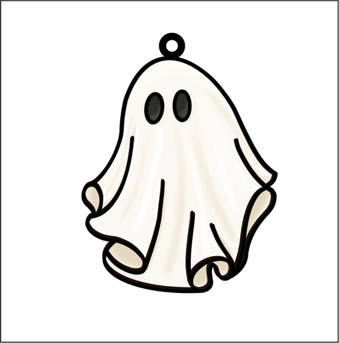 OL5389 - MDF Doodle Style Halloween Hanging - with or without banner - Cute ghost 1 - Olifantjie - Wooden - MDF - Lasercut - Blank - Craft - Kit - Mixed Media - UK