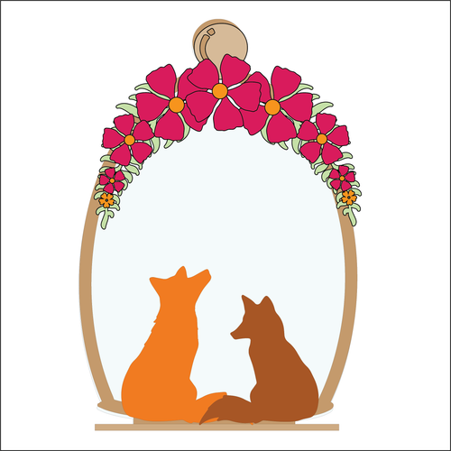 OL4931 - MDF Cloche - Double Fox  Flowers 1 - Freestanding or Hanging/no holes - Acrylic white, or clear or MDF Cloche - Olifantjie - Wooden - MDF - Lasercut - Blank - Craft - Kit - Mixed Media - UK