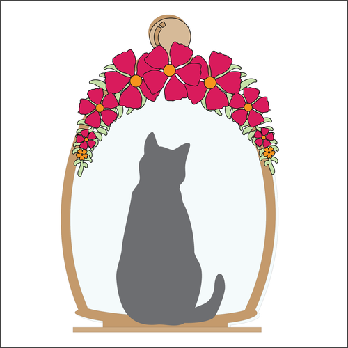 OL4937 - MDF Cloche - Single Cat Flower 1 - Freestanding or Hanging/no holes - Acrylic white, or clear or MDF Cloche - Olifantjie - Wooden - MDF - Lasercut - Blank - Craft - Kit - Mixed Media - UK