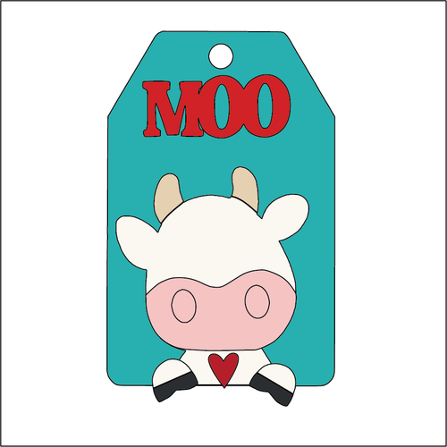 NO694 - MDF 2 Sizes Farm Cow Tag Hanging - Olifantjie - Wooden - MDF - Lasercut - Blank - Craft - Kit - Mixed Media - UK