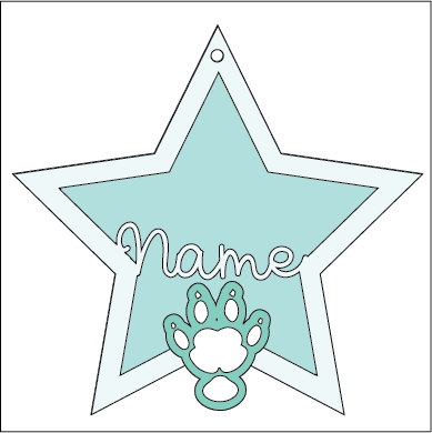 ST022 - MDF Hanging Star - Single Guinea Pig Paw Print Theme Decoration with Choice of Wording - 2 Fonts - Olifantjie - Wooden - MDF - Lasercut - Blank - Craft - Kit - Mixed Media - UK