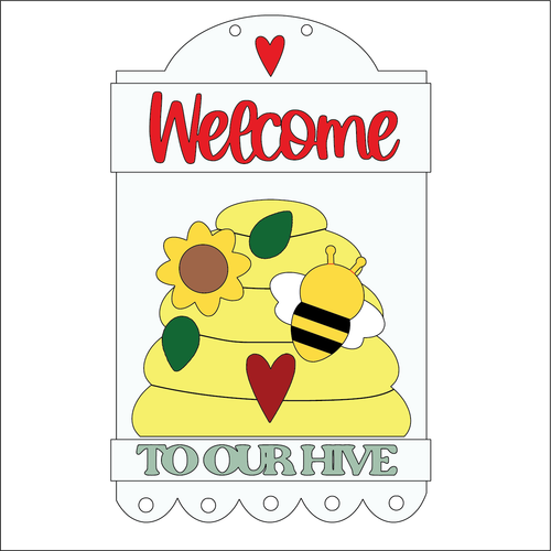 NO678 - MDF Large Welcome Hive Farmhouse Style Hanging - Olifantjie - Wooden - MDF - Lasercut - Blank - Craft - Kit - Mixed Media - UK