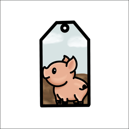 OL4772 - MDF Doodle Tag Hanging - Farm - Pig - Olifantjie - Wooden - MDF - Lasercut - Blank - Craft - Kit - Mixed Media - UK