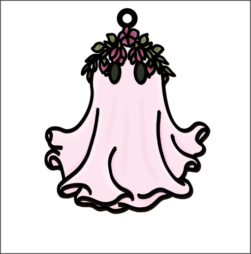 OL5393 - MDF Doodle Style Halloween Hanging - with or without banner - Cute ghost flowers - Olifantjie - Wooden - MDF - Lasercut - Blank - Craft - Kit - Mixed Media - UK