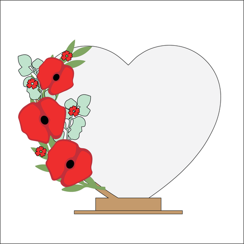 OL4347 - MDF Floral Heart - Freestanding or Hanging/no holes - Acrylic white, or clear or MDF Heart - Poppy - Olifantjie - Wooden - MDF - Lasercut - Blank - Craft - Kit - Mixed Media - UK