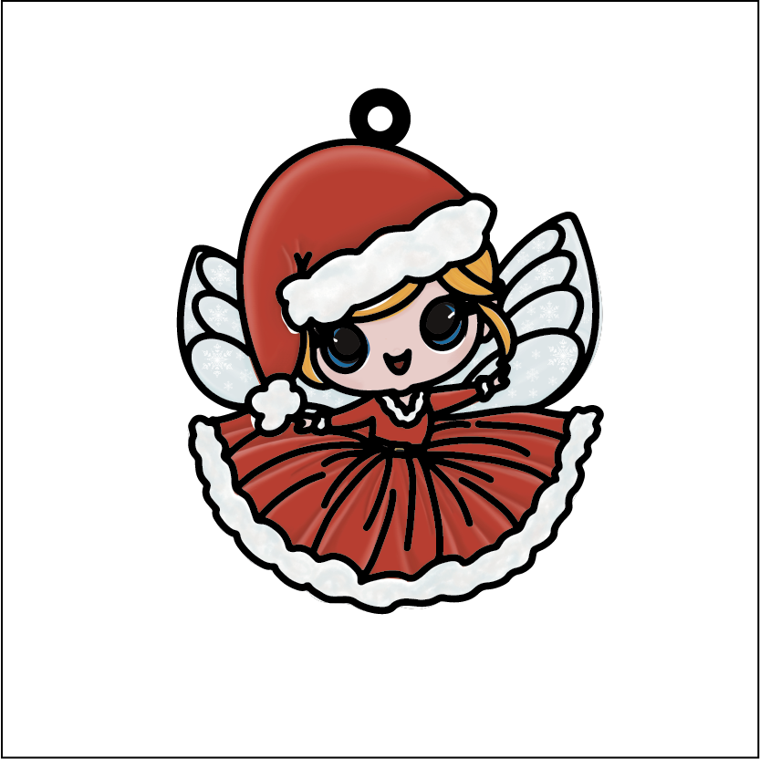 OL5533 - MDF Doodle Character Christmas Hanging Bauble - Fairy Santa - Olifantjie - Wooden - MDF - Lasercut - Blank - Craft - Kit - Mixed Media - UK