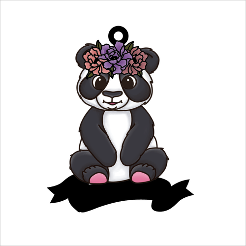 OL5948 - MDF Doodle Floral Animal / Character Optional Hanging & Banner  Bauble - Panda