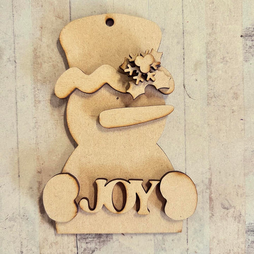 NO143 - MDF 2 Sizes Christmas ‘Joy’ Snowman Hanging Bauble - Olifantjie - Wooden - MDF - Lasercut - Blank - Craft - Kit - Mixed Media - UK