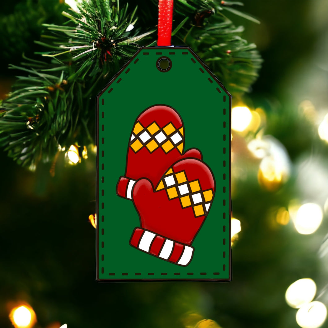 OL3638 - MDF Christmas Tag Hanging - Gloves - Olifantjie - Wooden - MDF - Lasercut - Blank - Craft - Kit - Mixed Media - UK