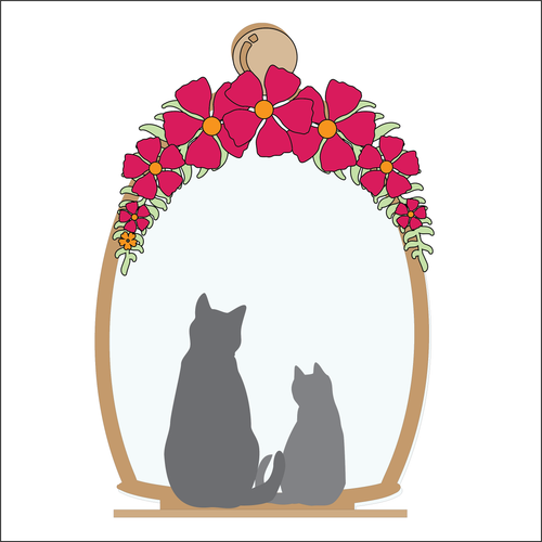 OL4936 - MDF Cloche - Double Cat Flower 1 - Freestanding or Hanging/no holes - Acrylic white, or clear or MDF Cloche - Olifantjie - Wooden - MDF - Lasercut - Blank - Craft - Kit - Mixed Media - UK