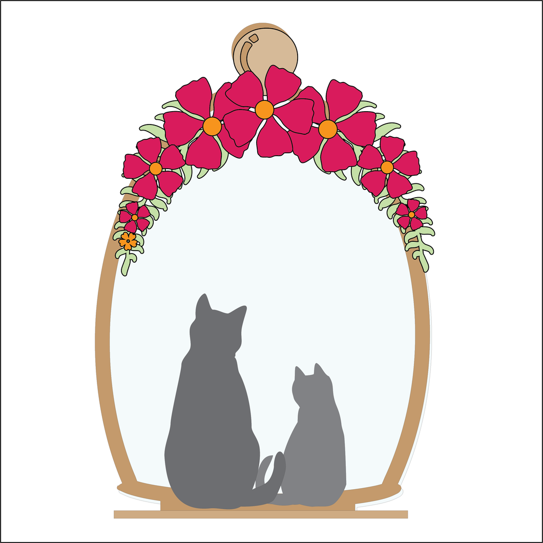 OL4936 - MDF Cloche - Double Cat Flower 1 - Freestanding or Hanging/no holes - Acrylic white, or clear or MDF Cloche - Olifantjie - Wooden - MDF - Lasercut - Blank - Craft - Kit - Mixed Media - UK