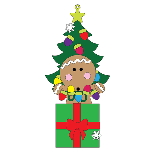 OL5396 - MDF Christmas Lights Tree Stacker Optional Hanging Holes Kit - Gingerbread - Olifantjie - Wooden - MDF - Lasercut - Blank - Craft - Kit - Mixed Media - UK