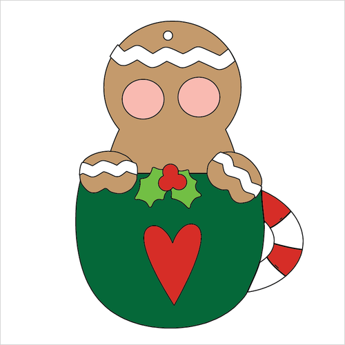 NO243 - MDF 2 Sizes Christmas Gingerbread Hot Chocolate Mug Hanging Bauble - Olifantjie - Wooden - MDF - Lasercut - Blank - Craft - Kit - Mixed Media - UK