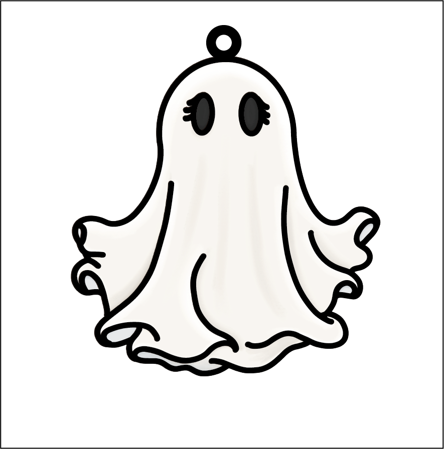 OL5391 - MDF Doodle Style Halloween Hanging - with or without banner - Cute ghost 3 - Olifantjie - Wooden - MDF - Lasercut - Blank - Craft - Kit - Mixed Media - UK