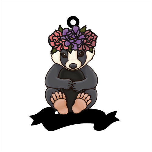 OL5949 - MDF Doodle Floral Animal / Character Optional Hanging & Banner  Bauble - Badger