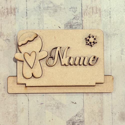 OL5514 - MDF Personalised Freestanding Table Setting Place Name - Christmas Gingerbread - Olifantjie - Wooden - MDF - Lasercut - Blank - Craft - Kit - Mixed Media - UK