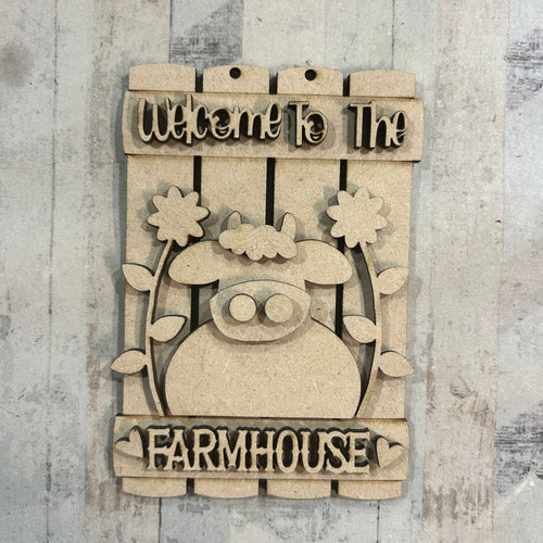 NO642 - MDF 2 Sizes Welcome to the Farmhouse Plank Hanging - Olifantjie - Wooden - MDF - Lasercut - Blank - Craft - Kit - Mixed Media - UK