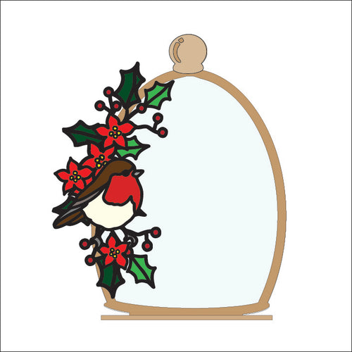 OL4755 - MDF Cloche - Freestanding or Hanging/no holes - Acrylic white, or clear or MDF Cloche - Doodle christmas Robin - Olifantjie - Wooden - MDF - Lasercut - Blank - Craft - Kit - Mixed Media - UK