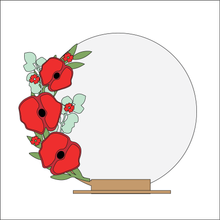 OL4338 - MDF Floral Circle - Freestanding or Hanging/no holes - Acrylic white, or clear or MDF Circle - Poppy - Olifantjie - Wooden - MDF - Lasercut - Blank - Craft - Kit - Mixed Media - UK