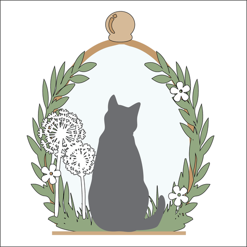 OL4934 - MDF Cloche - Single Cat  Dandelion clock - Freestanding or Hanging/no holes - Acrylic white, or clear or MDF Cloche - Olifantjie - Wooden - MDF - Lasercut - Blank - Craft - Kit - Mixed Media - UK